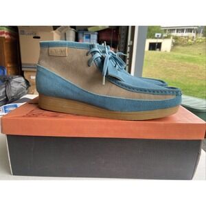 British Collection New Castle Blue Beige Leather/Suede Dual Fit Ankle Boots S 10